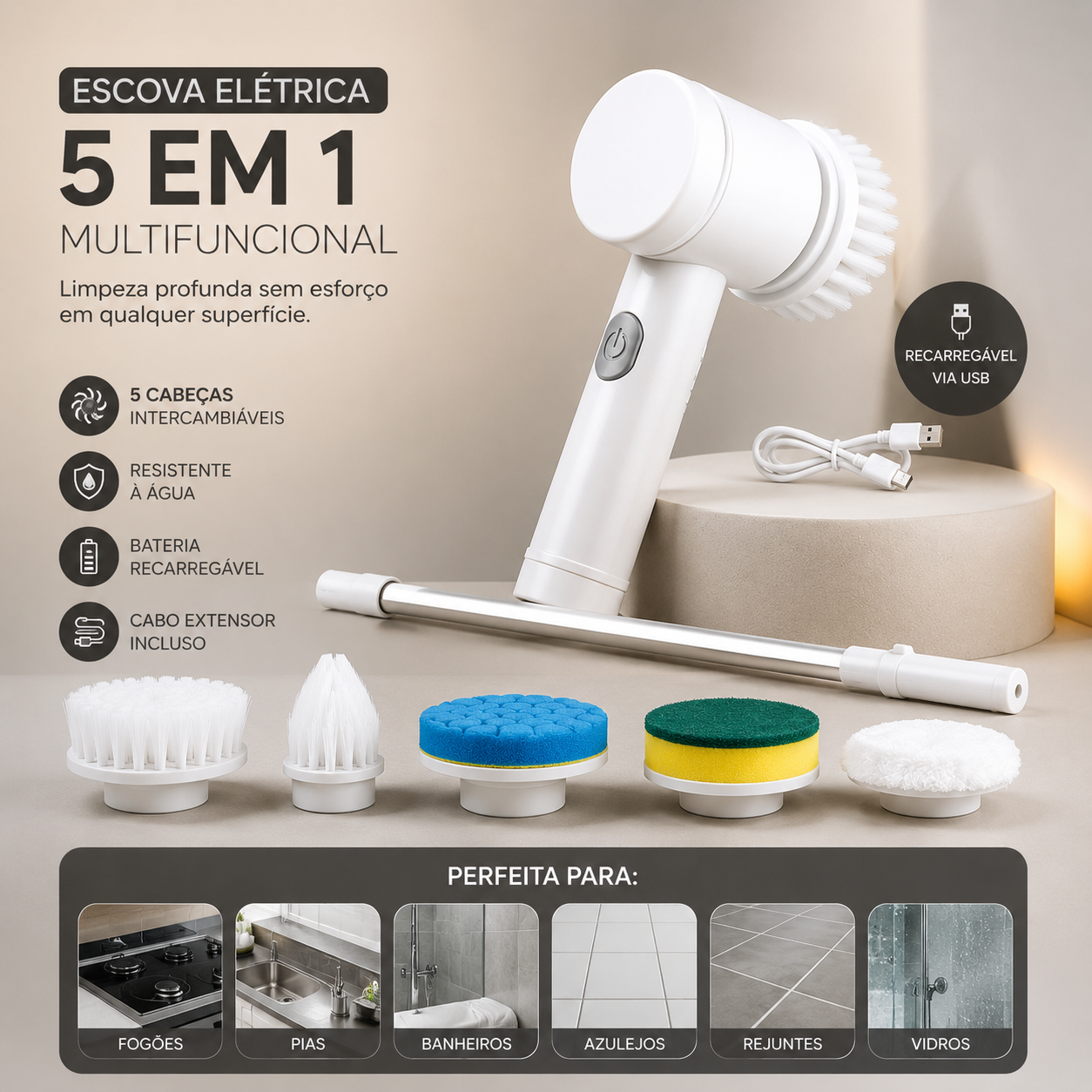 TurboClean – Escova Elétrica de Limpeza Profunda