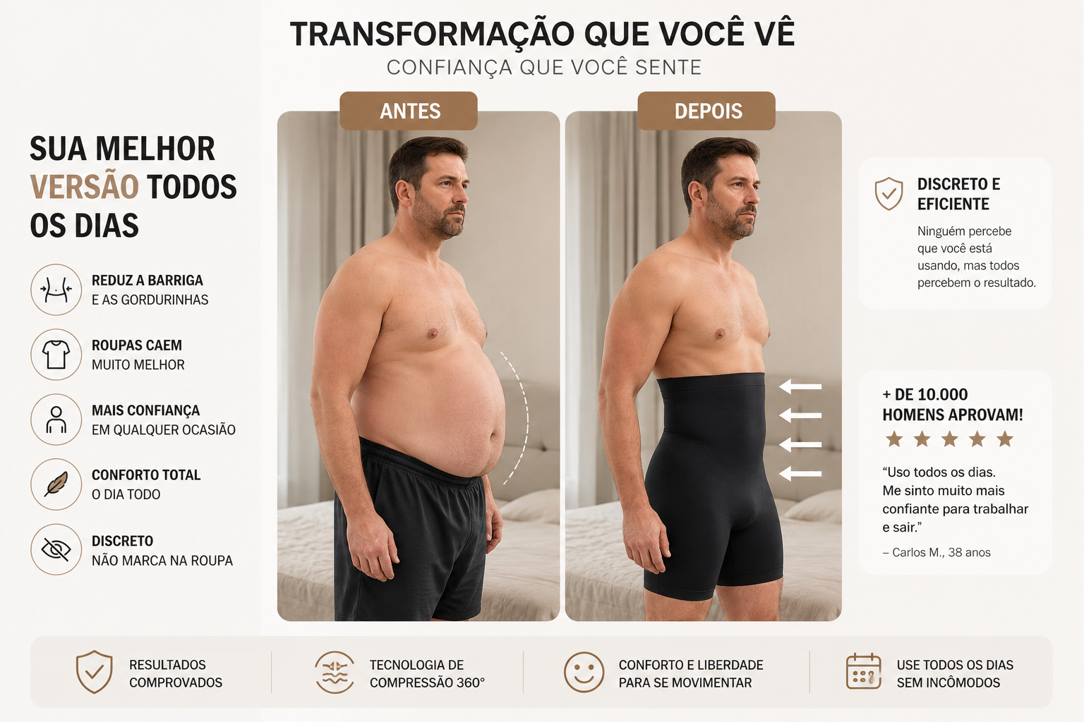Cueca Boxer Modeladora de Cintura Alta Masculina