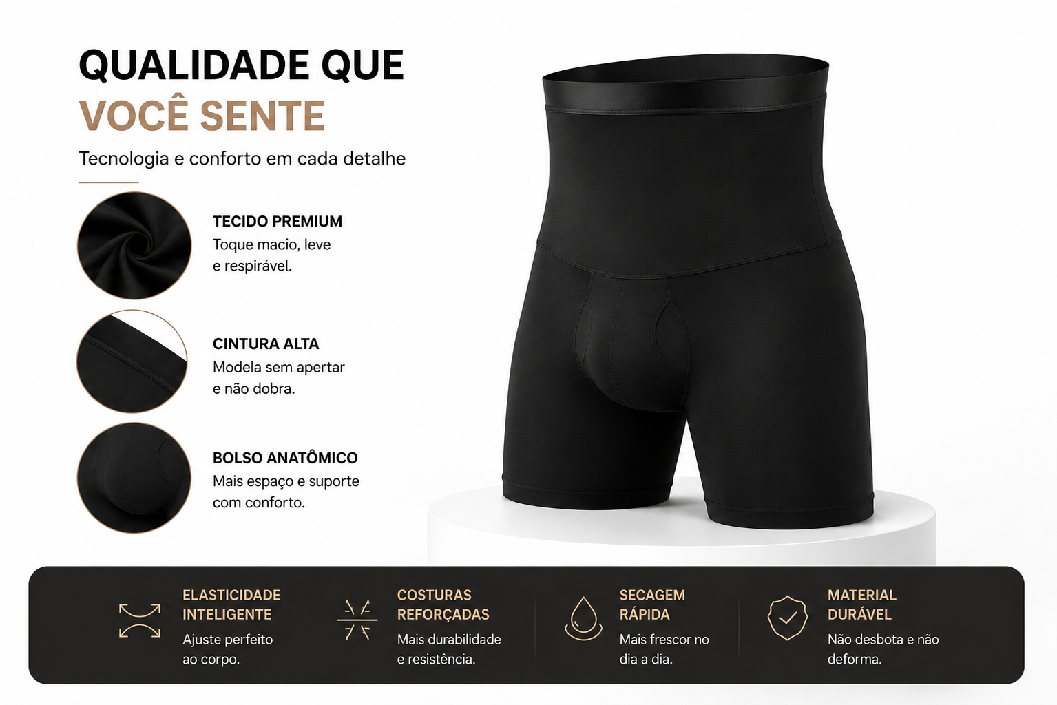 Cueca Boxer Modeladora de Cintura Alta Masculina