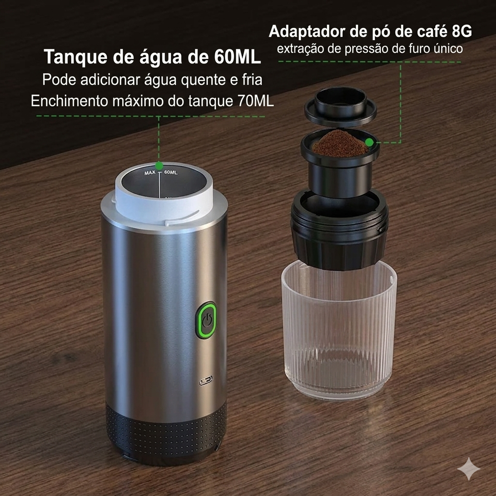 CoffeeGo Pro 3 em 1 – Cafeteira Expresso Portátil