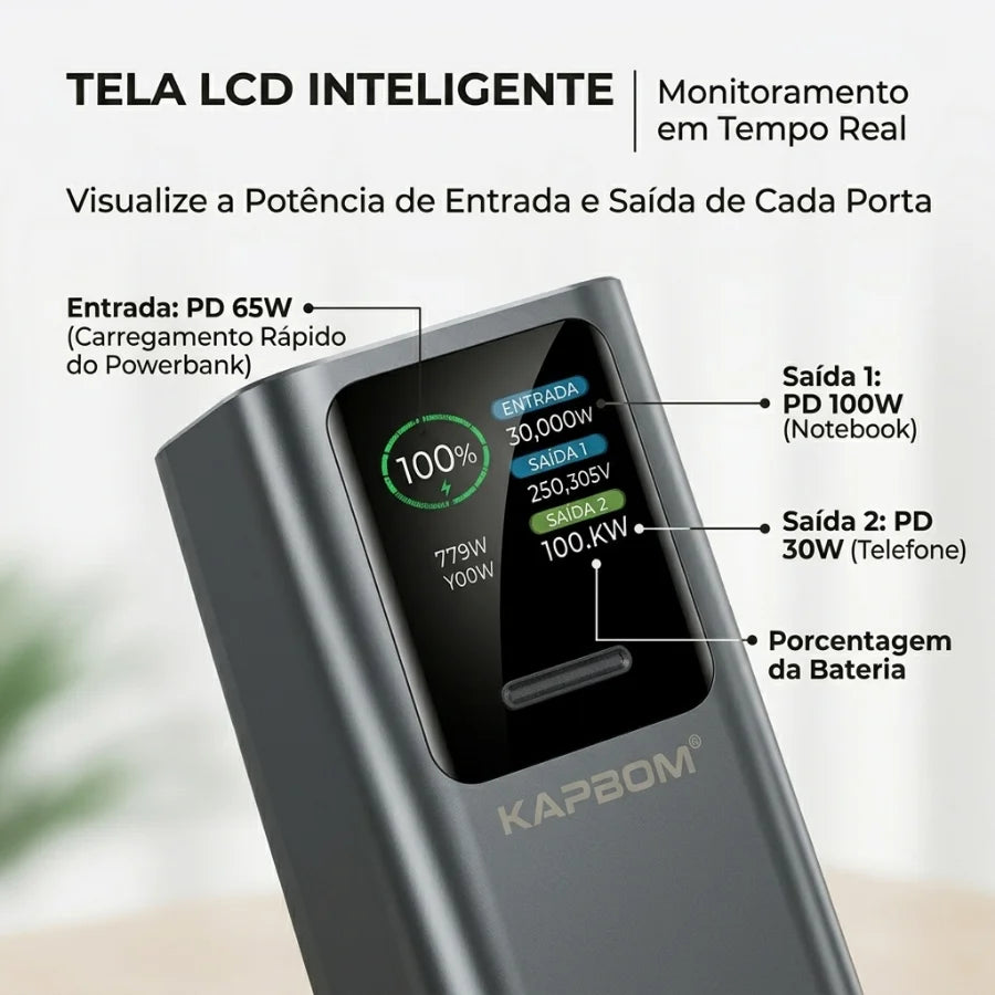 UltraCharge Pro 30000 – Power Bank 165W com 30.000mAh