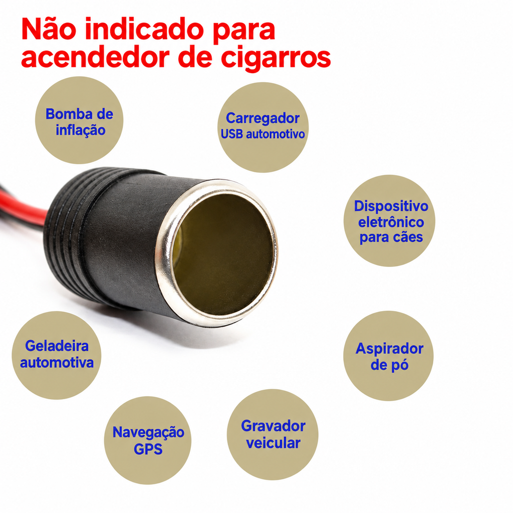 Tomada 12V Automotiva com Cabo