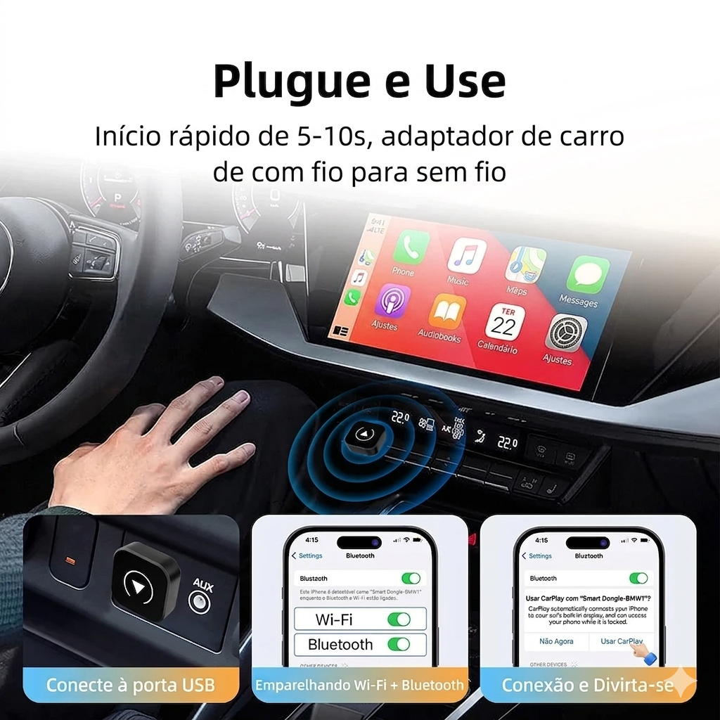 DriveLink Wireless Pro – Adaptador CarPlay e Android Auto