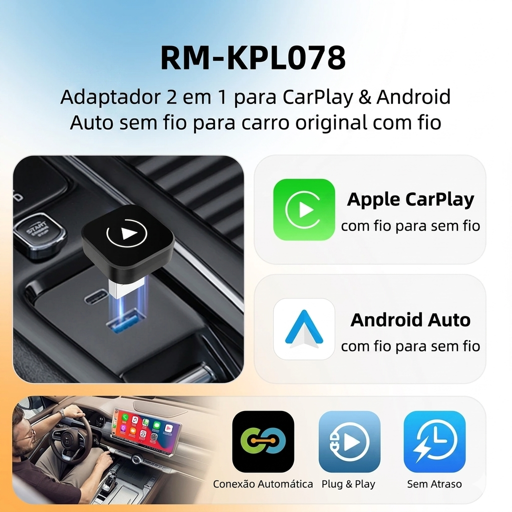 DriveLink Wireless Pro – Adaptador CarPlay e Android Auto