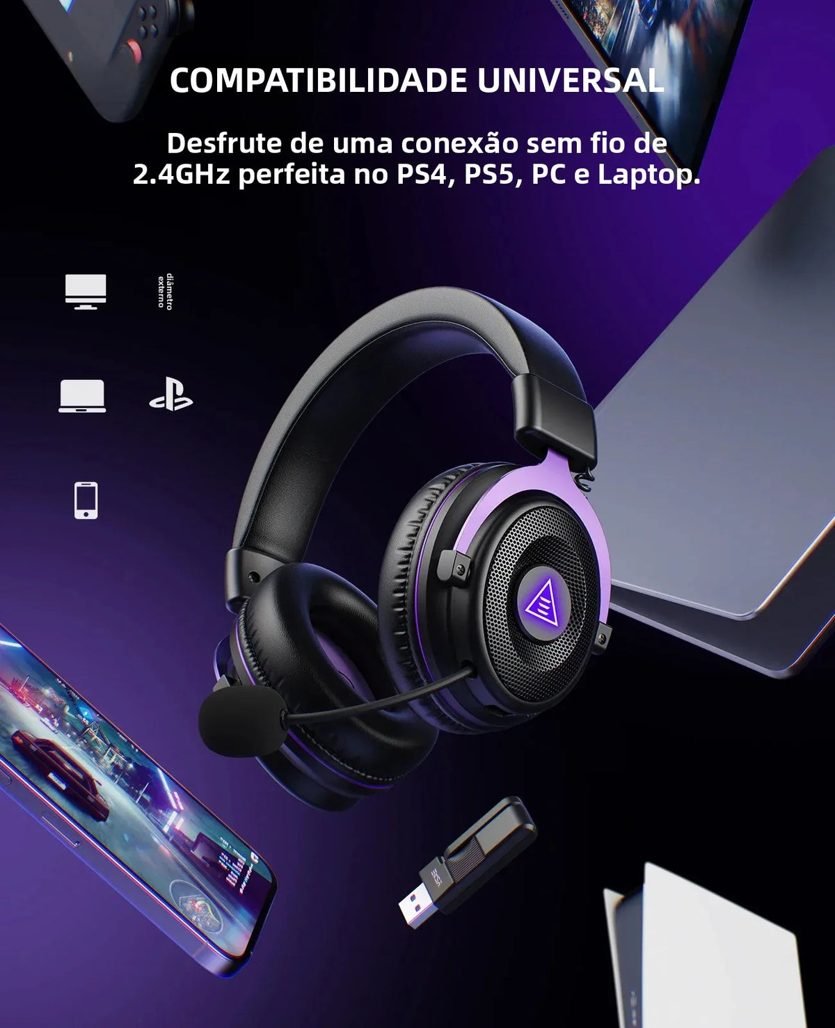 Headset Gamer Wireless RGB